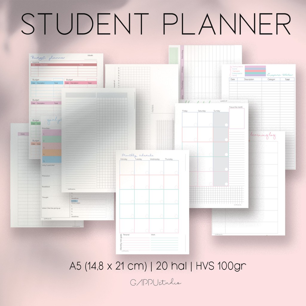 Jual Student Planner Binder full pack 1 bulan A5 B5 HVS 100gr
