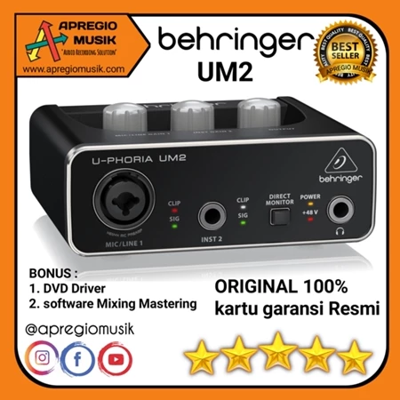 Behringer U-Phoria UM2 audio interface untuk home recording pemula