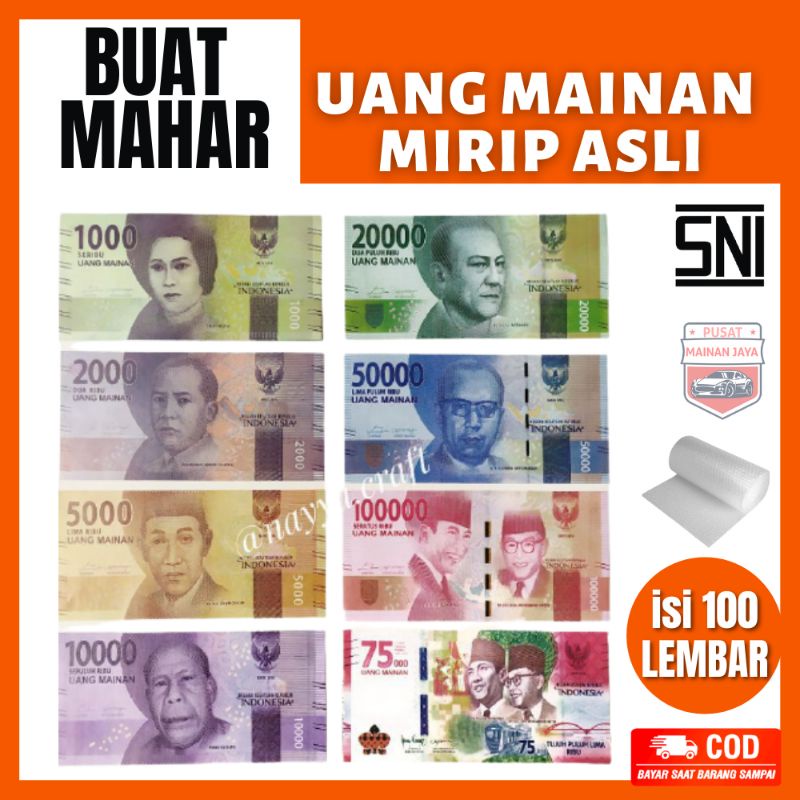 Jual 100 lembar Uang Mainan Mirip Asli versi baru glossy js | Shopee ...