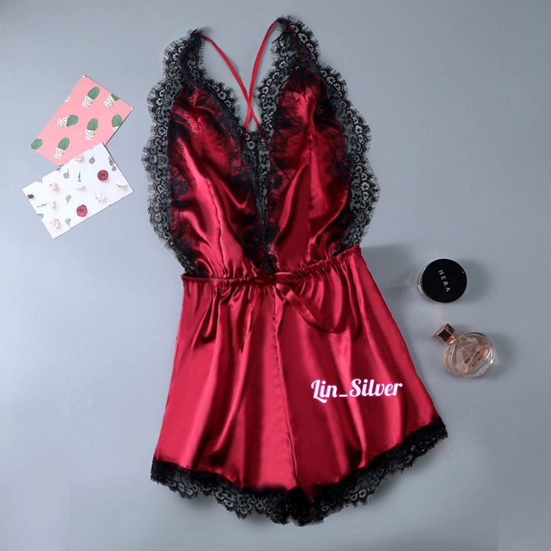 Jual Lingerie Baju Tidur Seksi Cantik Model Jumpsuit Satin Jumbo XL XXL ...