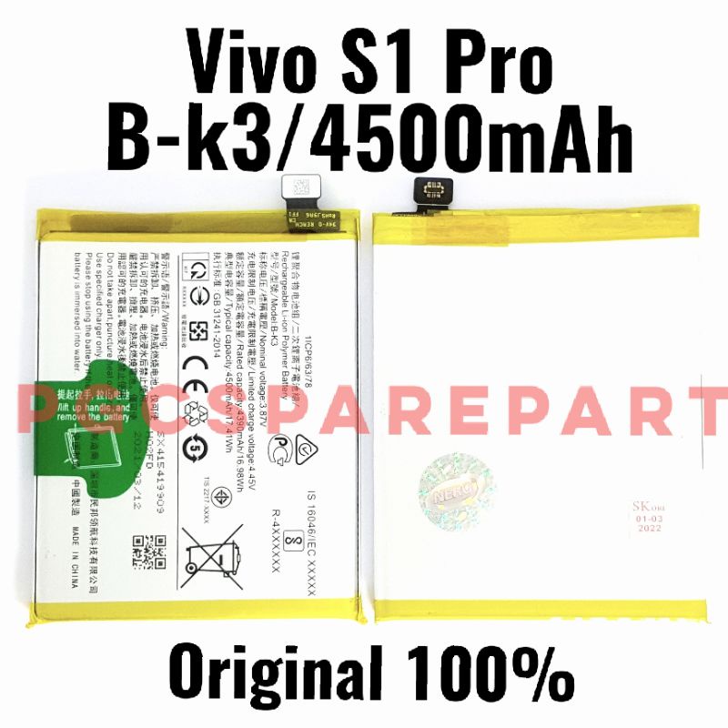 Jual Baterai Original 100 Persen Vivo S1 Pro / 1920 / BK3 / B-K3 - Batu ...