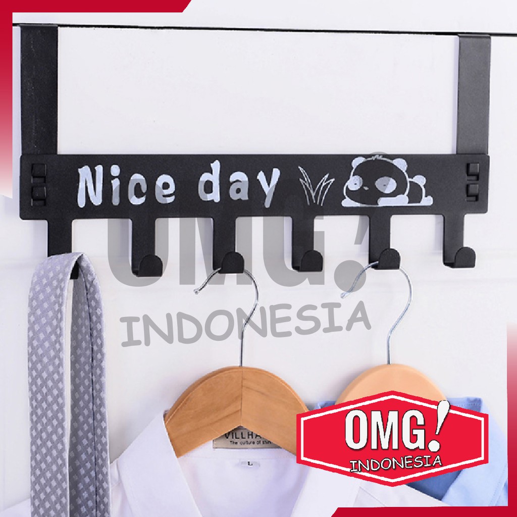 Gantungan Baju Tempel Pintu Minimalis HOOK NICE DAY Belakang Pintu Tanpa Paku Kuat 6 Kaitan Enudden
