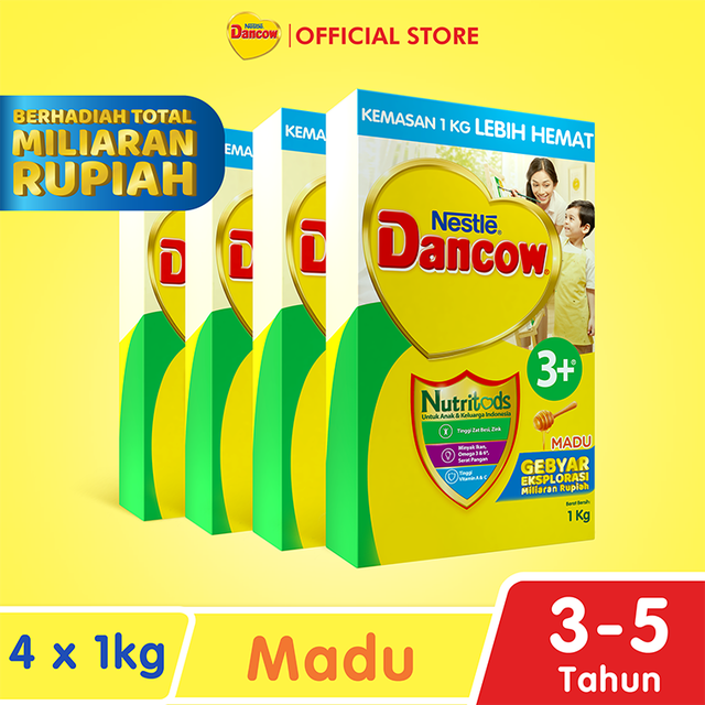 Jual Dancow Susu Pertumbuhan 3+ 3-5 Tahun Rasa Madu Box Bundle 4 X 1 Kg ...