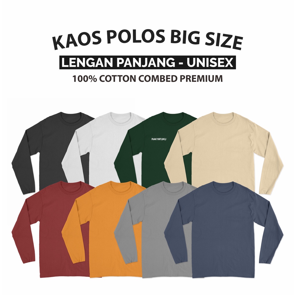 Jual Kaos Baju Polos Big Size Jumbo Pria Wanita Lengan Panjang Cotton ...