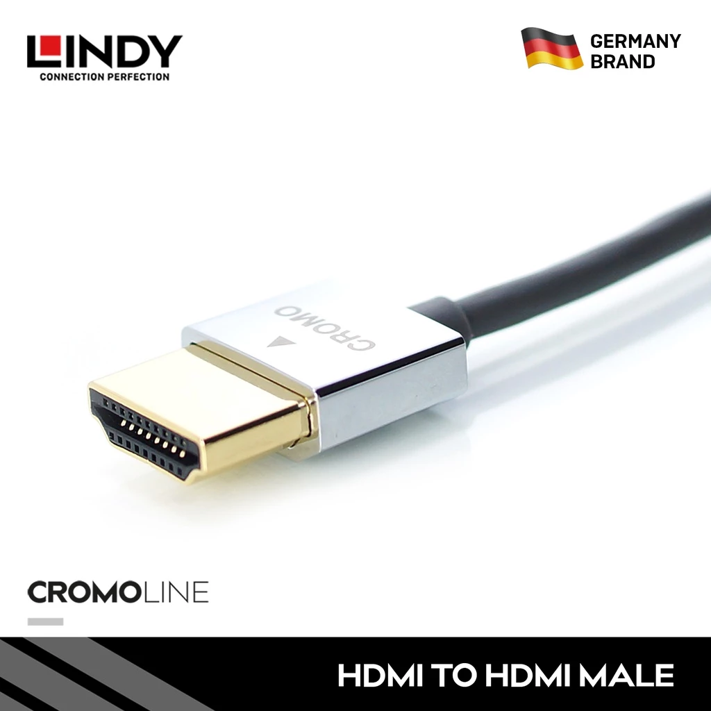 Kabel HDMI LINDY 3m Cromo Ultra Slim HDMI 2.0 Cable Ethernet Flexible Lentur 4K HDR 18Gbps ARC 41675