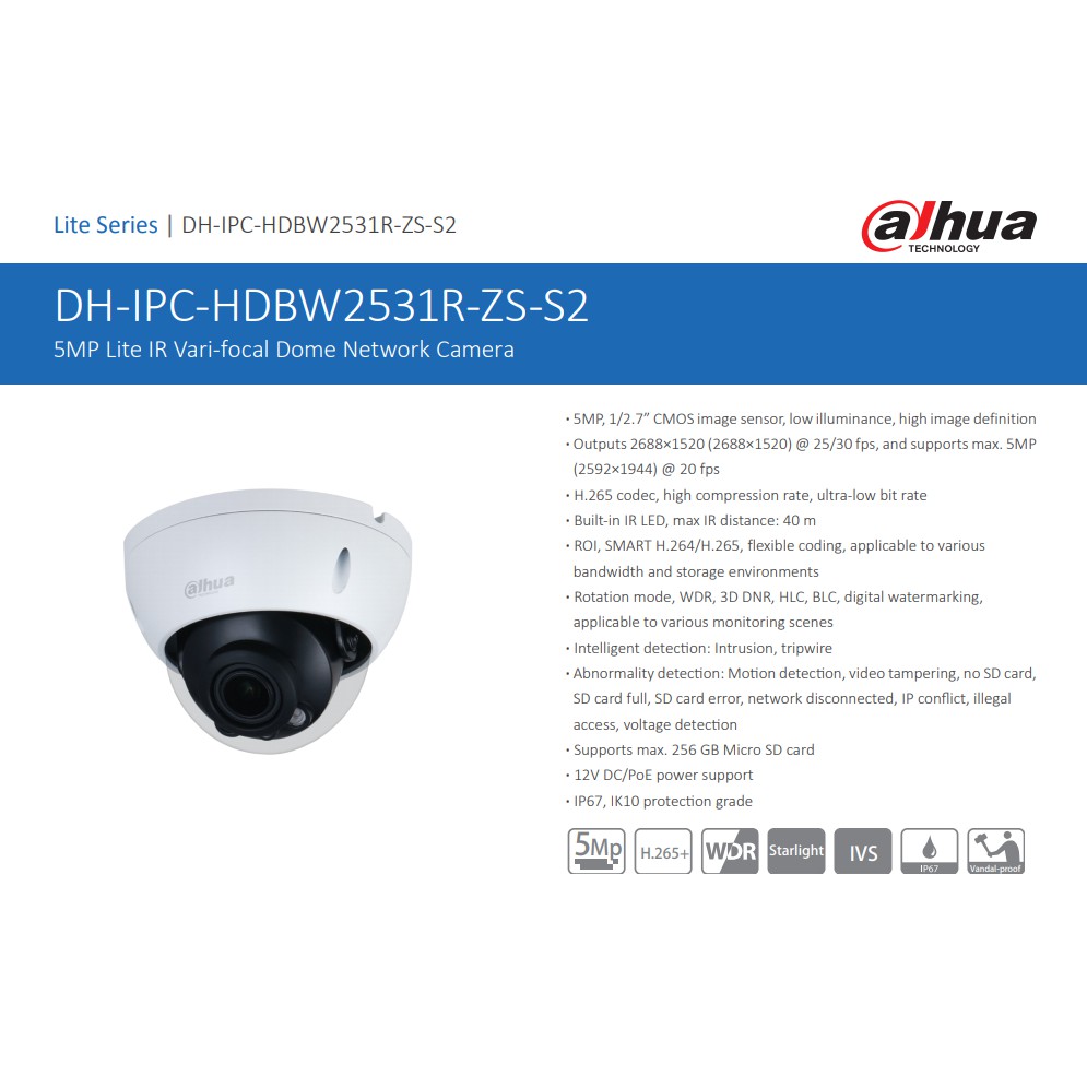 Jual Dahua CCTV IPC Camera IPC-HDBW2531R-ZS-S2 5MP Lite IR Vari-focal ...