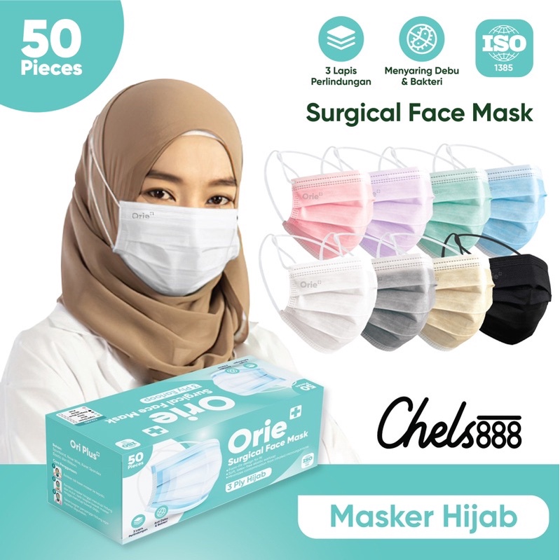 Jual Masker Hijab 3ply Orie+ Headloop Surgical isi 50 pcs | Shopee ...