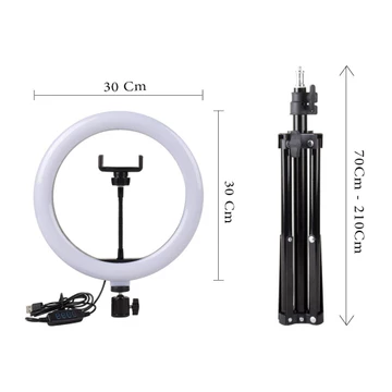 Paket Komplit Vlogger Make Up Ring Light LED 20cm 26cm 32cm Holder HP Free Tripod 2.1m Lampu