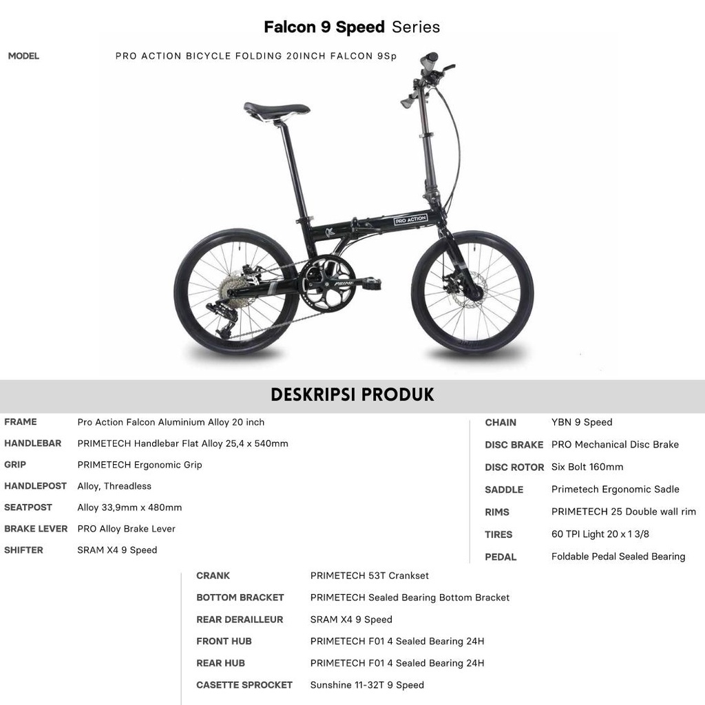 Jual Pro Action - Falcon Folding Bike 9 Speed 20 inch - Black Pearl ...