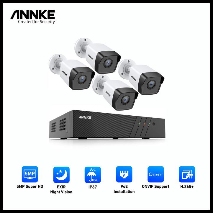 Jual Annke Paket Ip Camera Poe 6Mp 8Ch Poe Nvr + 4 5Mp Camera ...