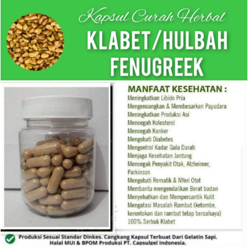 Jual Klabet Hulbah Fenugreek 100 Kapsul Curah Herbal Anemia Wasir