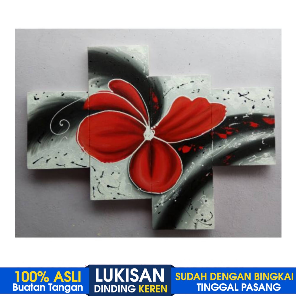 Jual Lukisan Panel Minimalis Bungaabstrak Merah Lukisan Dinding Ruang