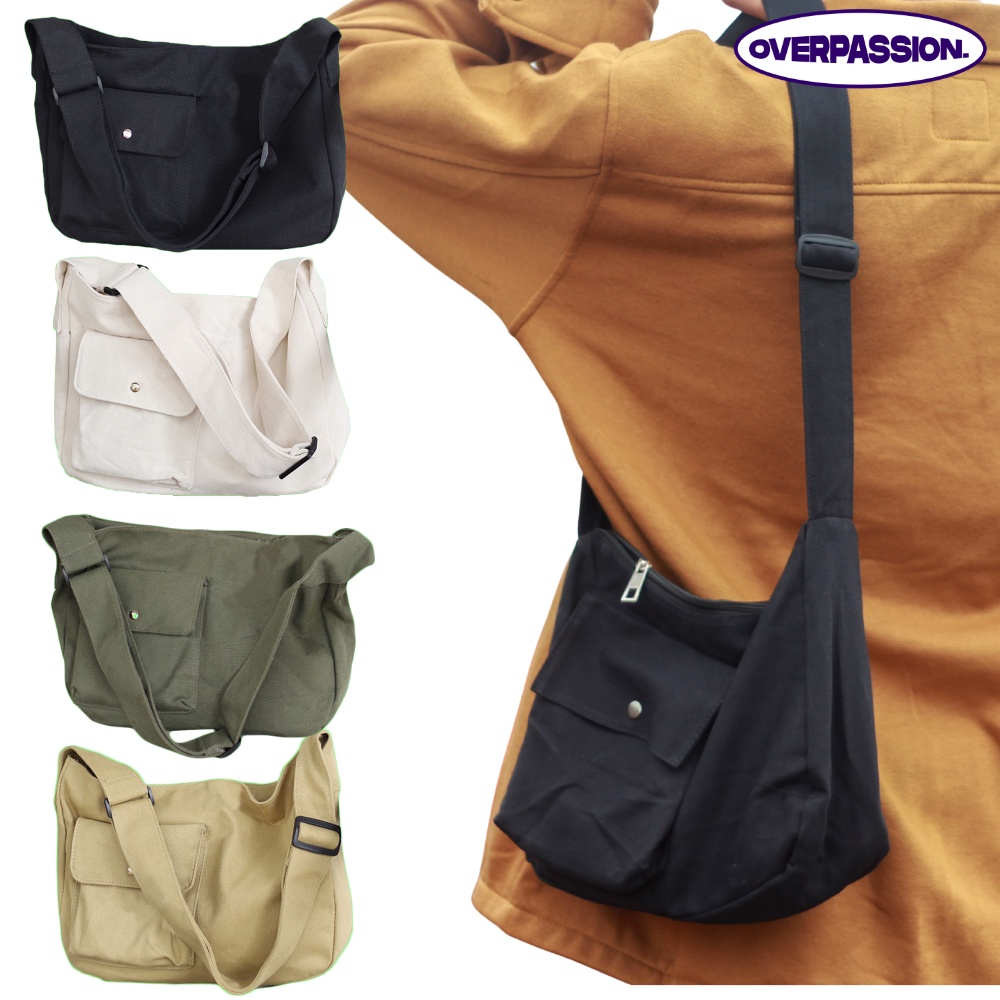 Product image Tas Selempang Kanvas Ukuran (33 cm x 25 cm x 10 cm) KANVAS PREMIUM ,Kantong Depan Resleting ,Sling Bag Pria Dan Wanita Murah Tote bag - OVERPASSION