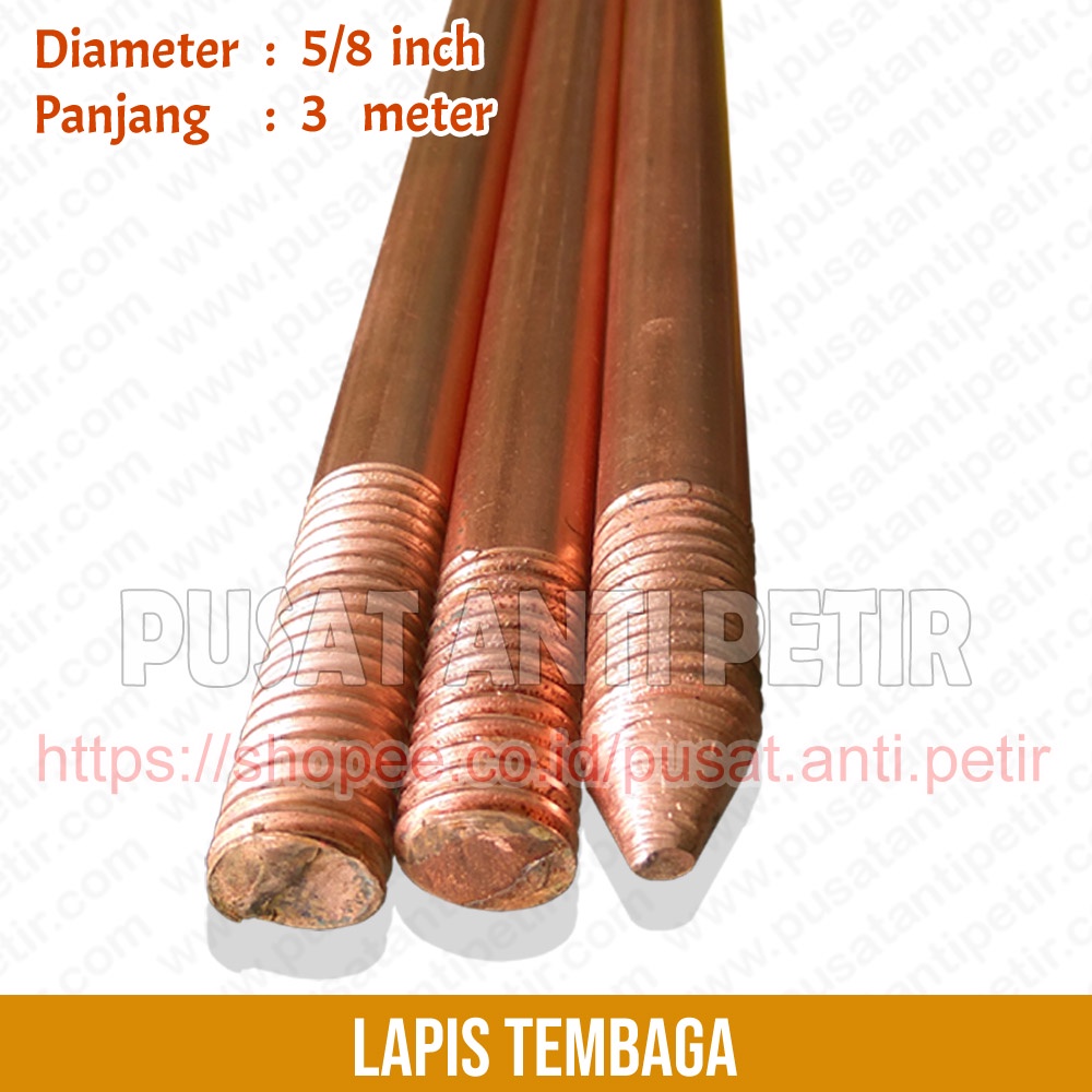 Jual Stik Grounding Rod Lapis Tembaga 5/8 x 3 Meter | Shopee Indonesia