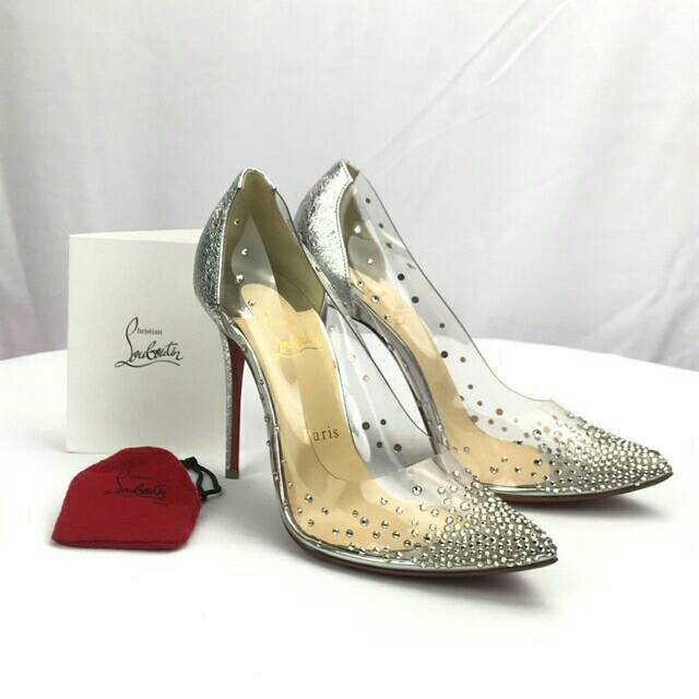 Sepatu High Heels Hak Tinggi merk Christian Louboutin Degrastrass PVC Specchio Original Milan Italy