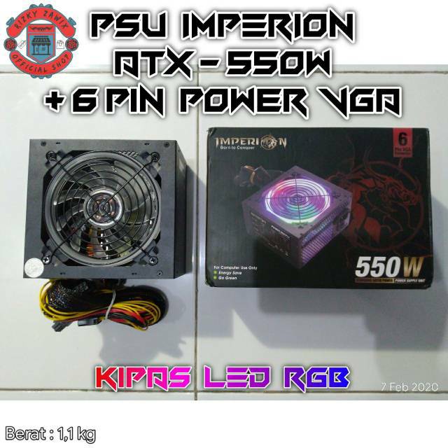 Jual PSU Gaming Imperion ATX 550Watt + 6 Pin Power VGA • Lampu LED RGB ...