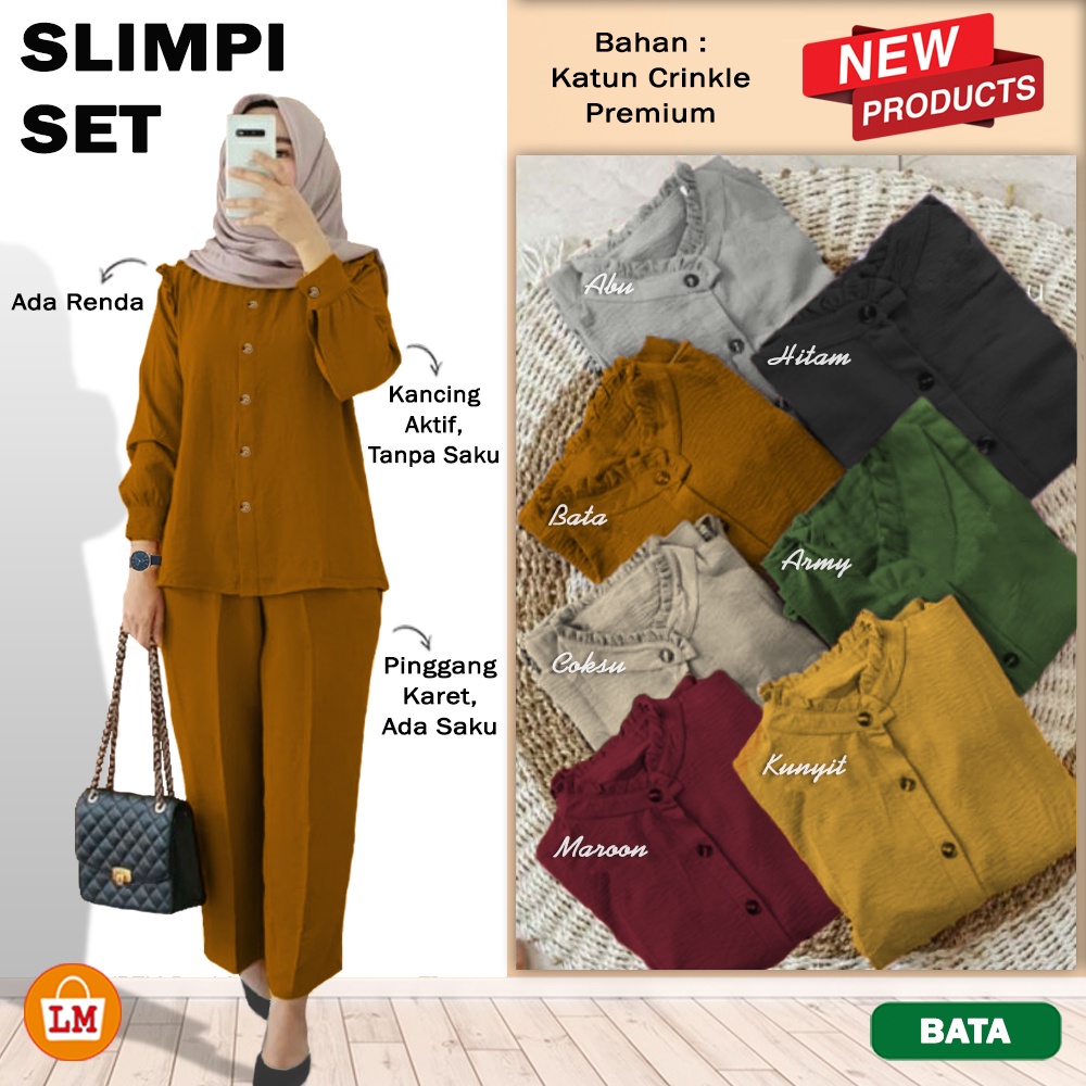 Jual Setelan Baju Celana Wanita Muslim SLIMPI SET Katun Crinkle All ...