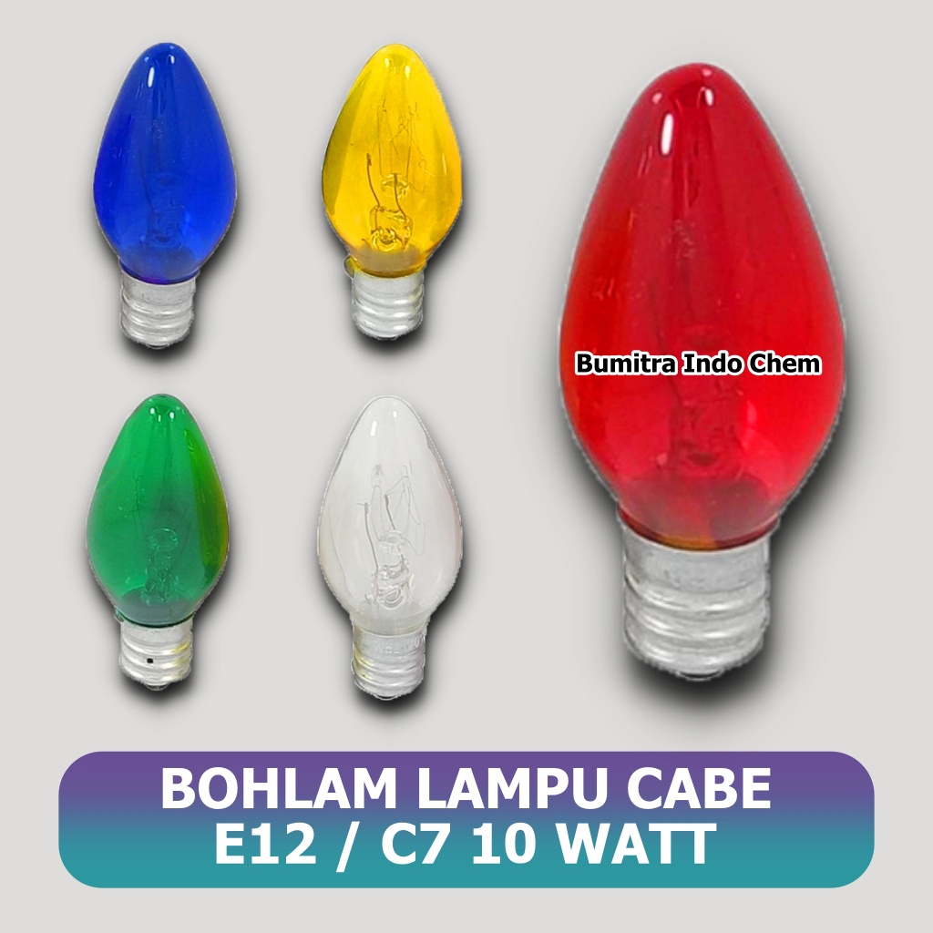 Jual Lampu Cabe E12 E 12 C7 10w 10 W Merah Biru Kuning Hijau Putih 10 Watt 10watt Lampu Pijar 