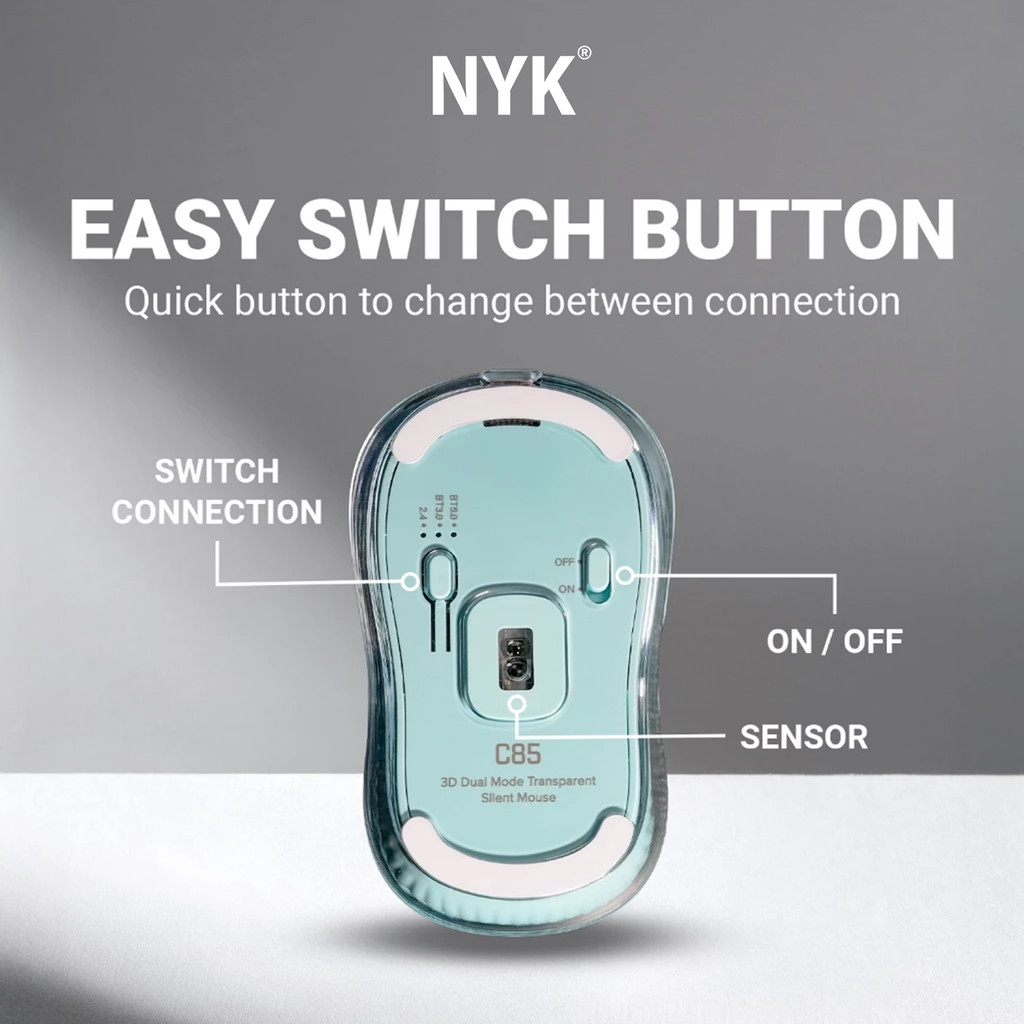 NYK C85 Dual Mode Rechargeable Wireless Silent Optical Transparan Putih COD (4)