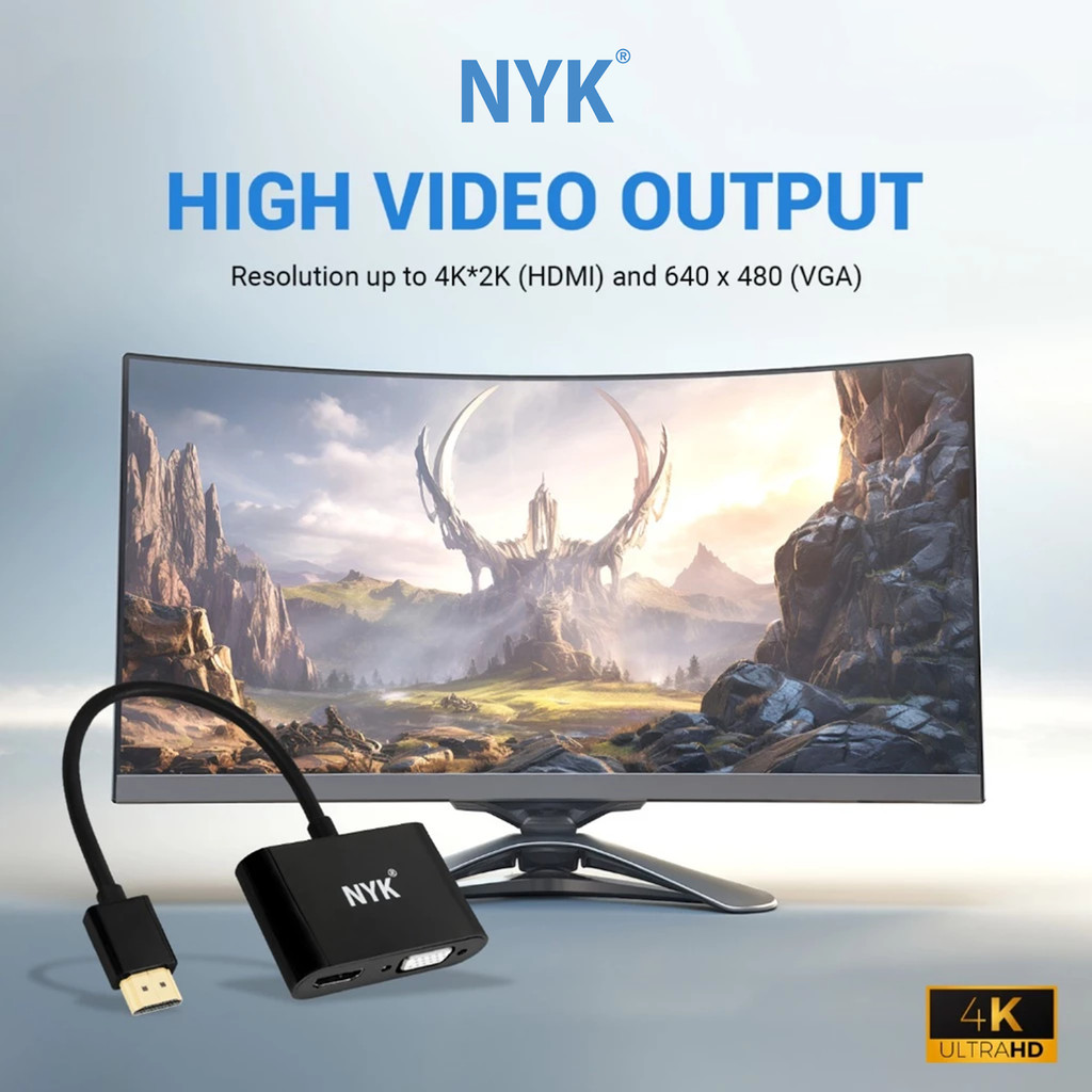 NYK Converter 2 in 1 HDMI to HDMI VGA 4K 60hz 30hz HUB Dual Port HDMI F2 COD HUB bergaransi Docking Station Data transfer Mobile phone macbook android (5)