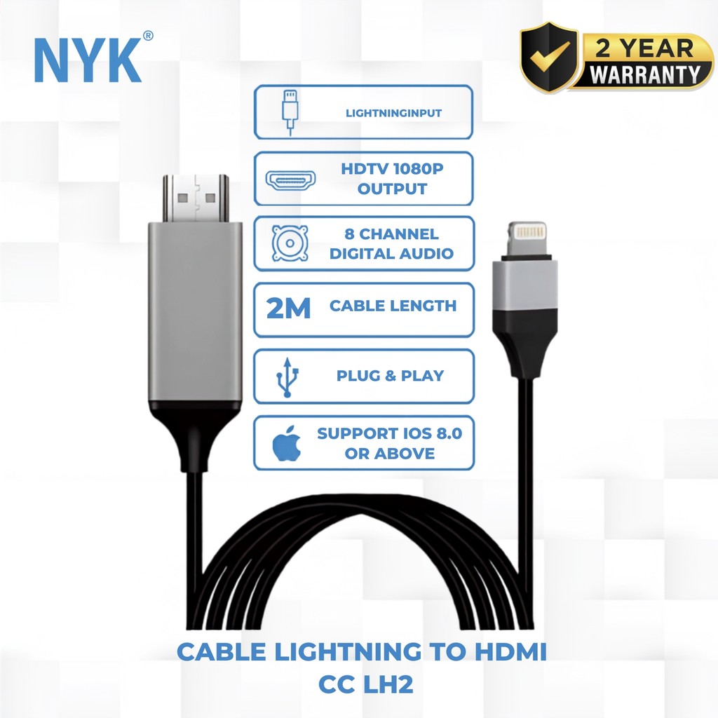 NYK Converter Lightning to HDMI panjang 2 Meter COD
