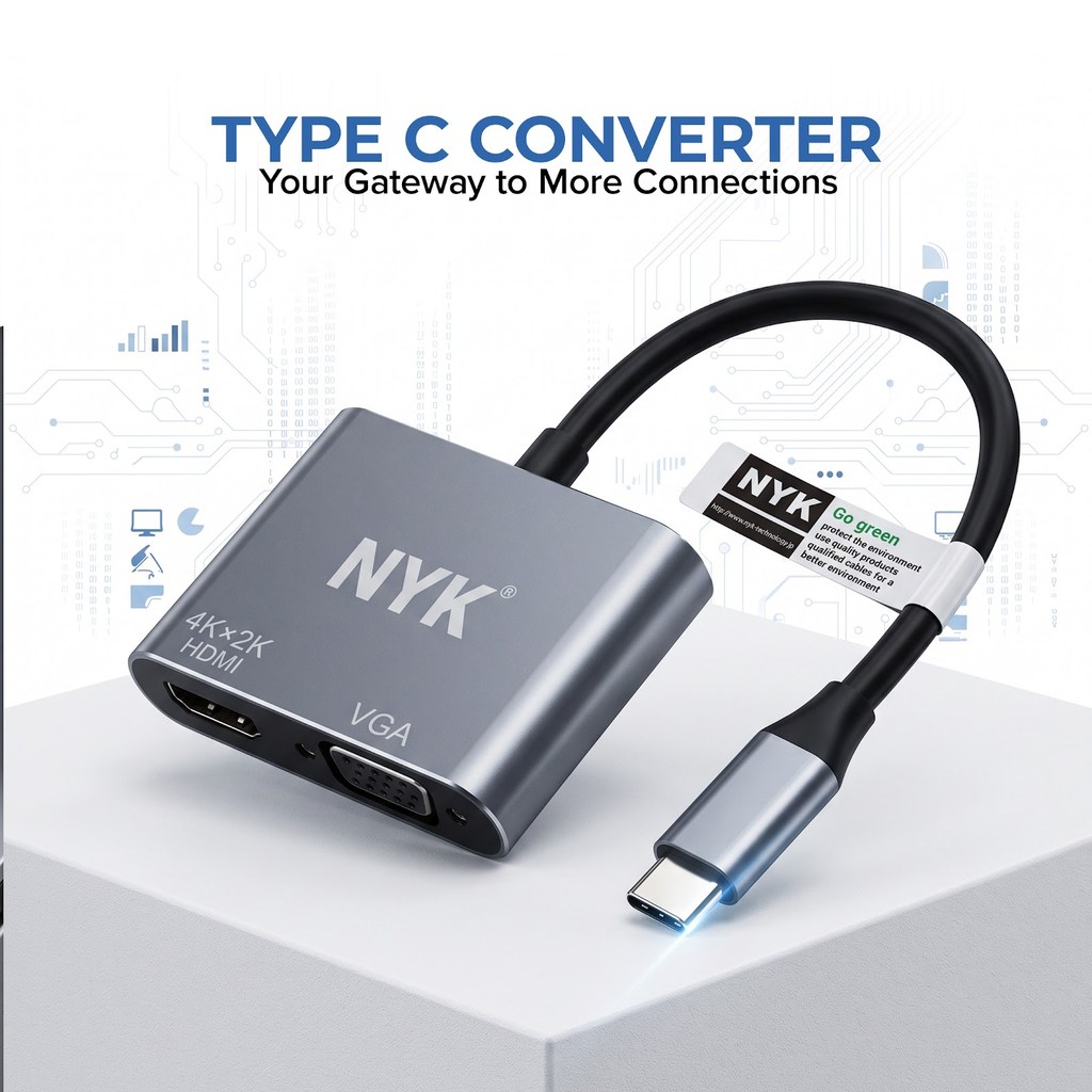 NYK Converter TYPE C to Hdmi VGA 2 in 1 Smartphone Macbook windows laptop android ios COD (6)