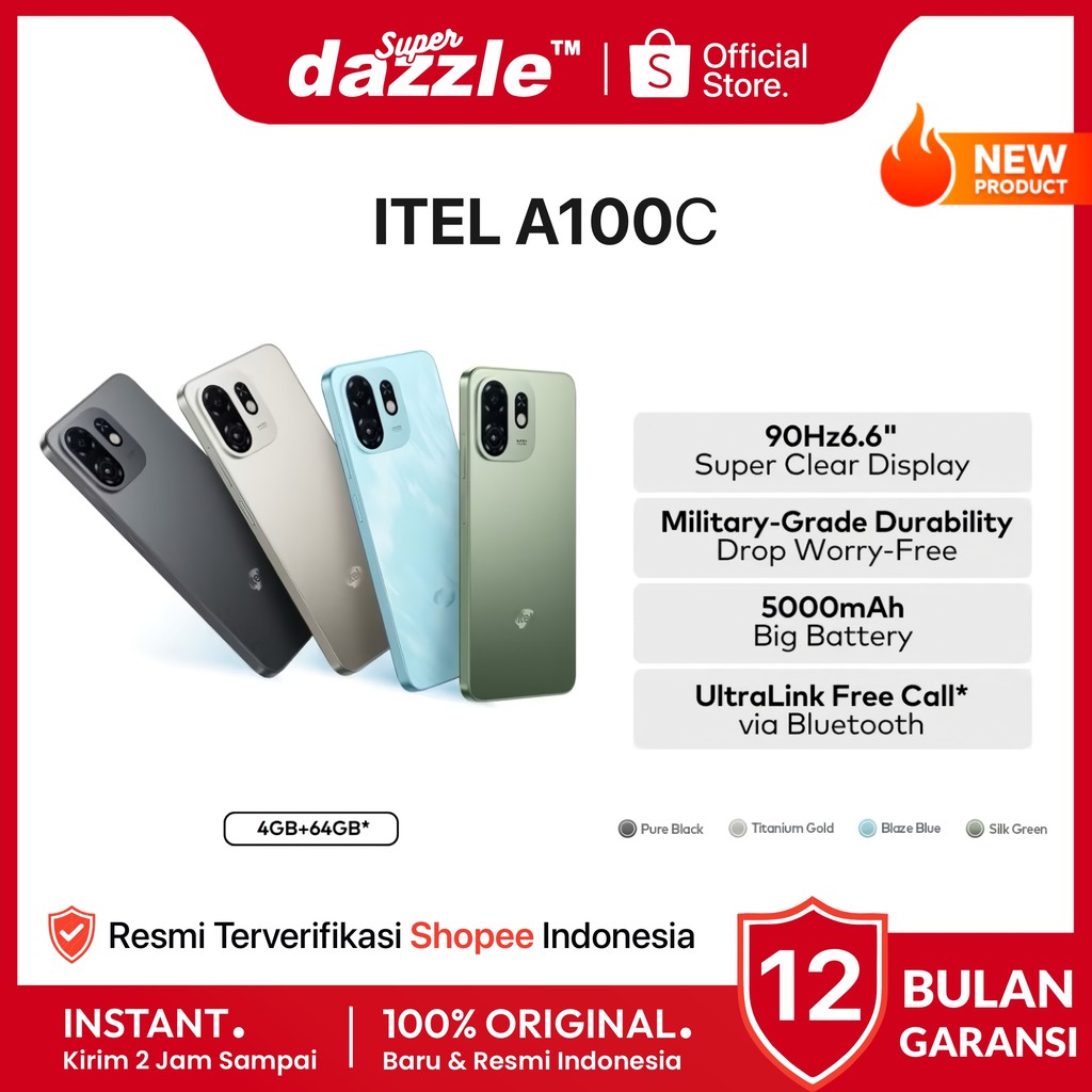 Jual HP ITEL A100C 4/64 3/64 GB 5000mAh Original Garansi Resmi Official ...