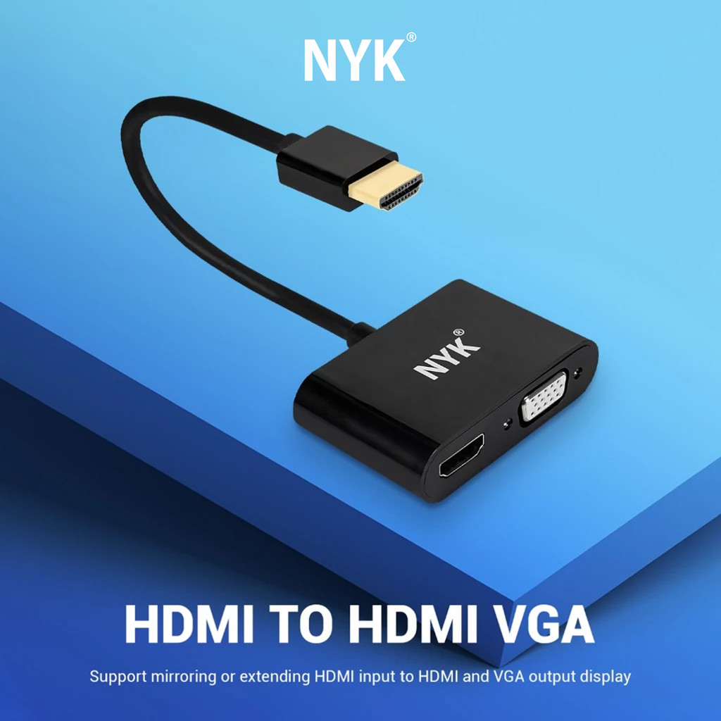 NYK Converter 2 in 1 HDMI to HDMI VGA 4K 60hz 30hz HUB Dual Port HDMI F2 COD HUB bergaransi Docking Station Data transfer Mobile phone macbook android (6)
