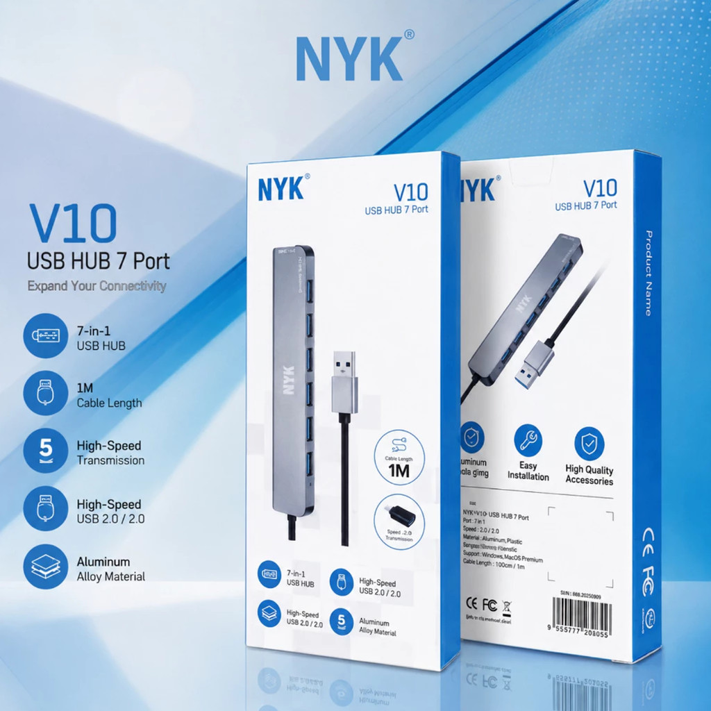 NYK USB HUB 7 Port Cable 1M OTG Type C 3.0 V10 COD HUB bergaransi Docking Station Data transfer Mobile phone macbook android iphone ipad tab MHL (2)