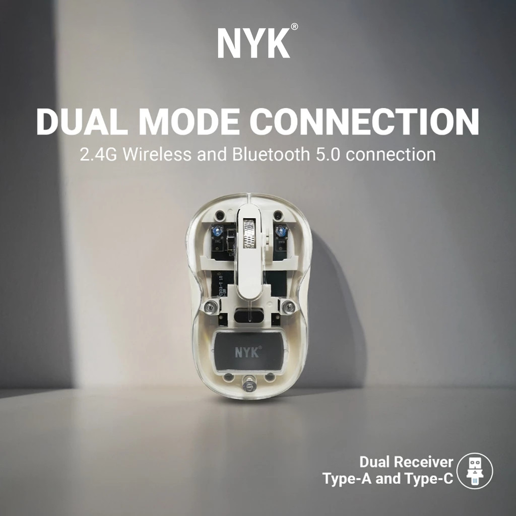 NYK Mouse C85 Dual Mode Rechargeable Wireless Silent Optical Transparan Biru COD (6)