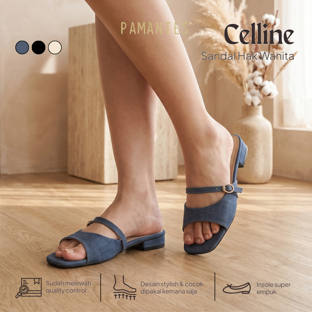 PAMANTES Celline Sandal Wanita Nyaman Dipakai Hak 2 cm