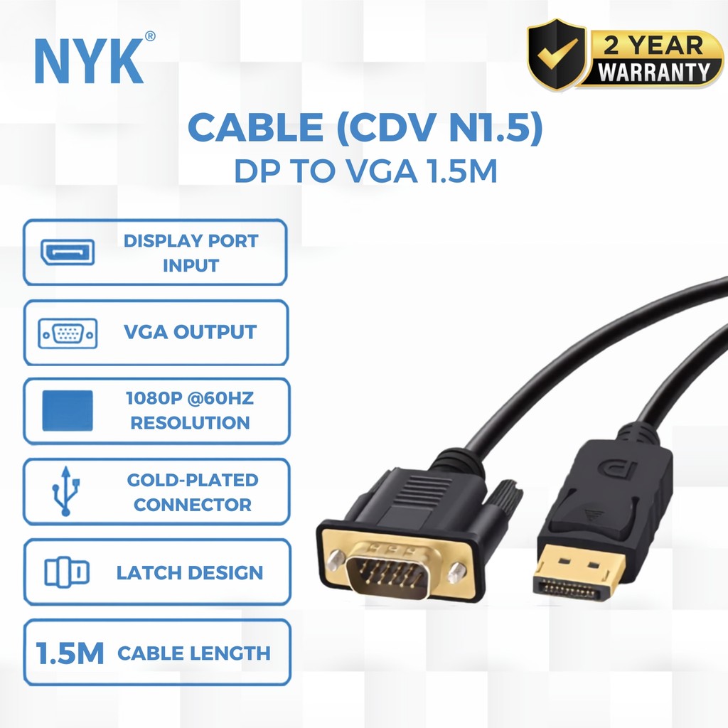 NYK Kabel DP to VGA 1.5 Meter Cable COD