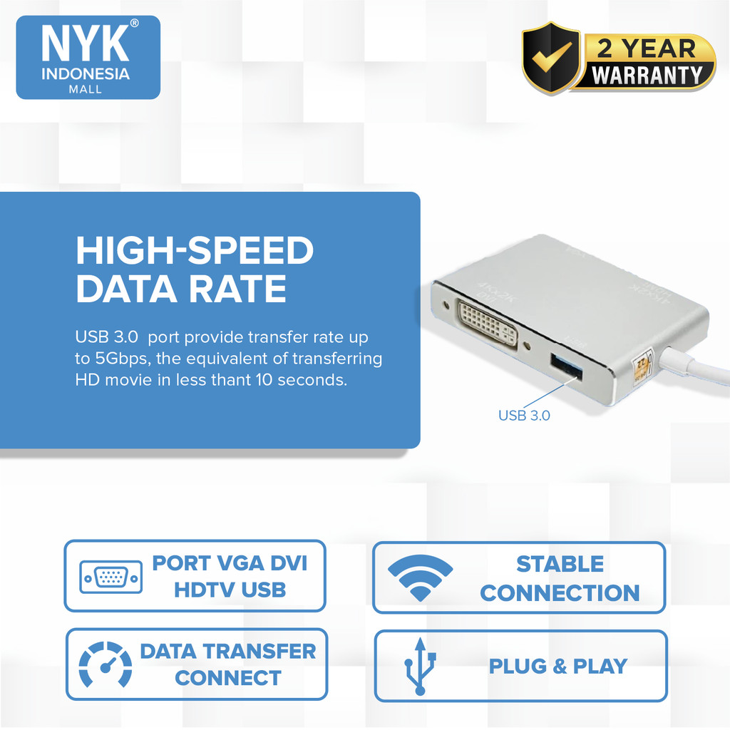 NYK 4 in 1 Converter USB Type C to 4K DVI HDTV USB VGA 3.0 COD (3)