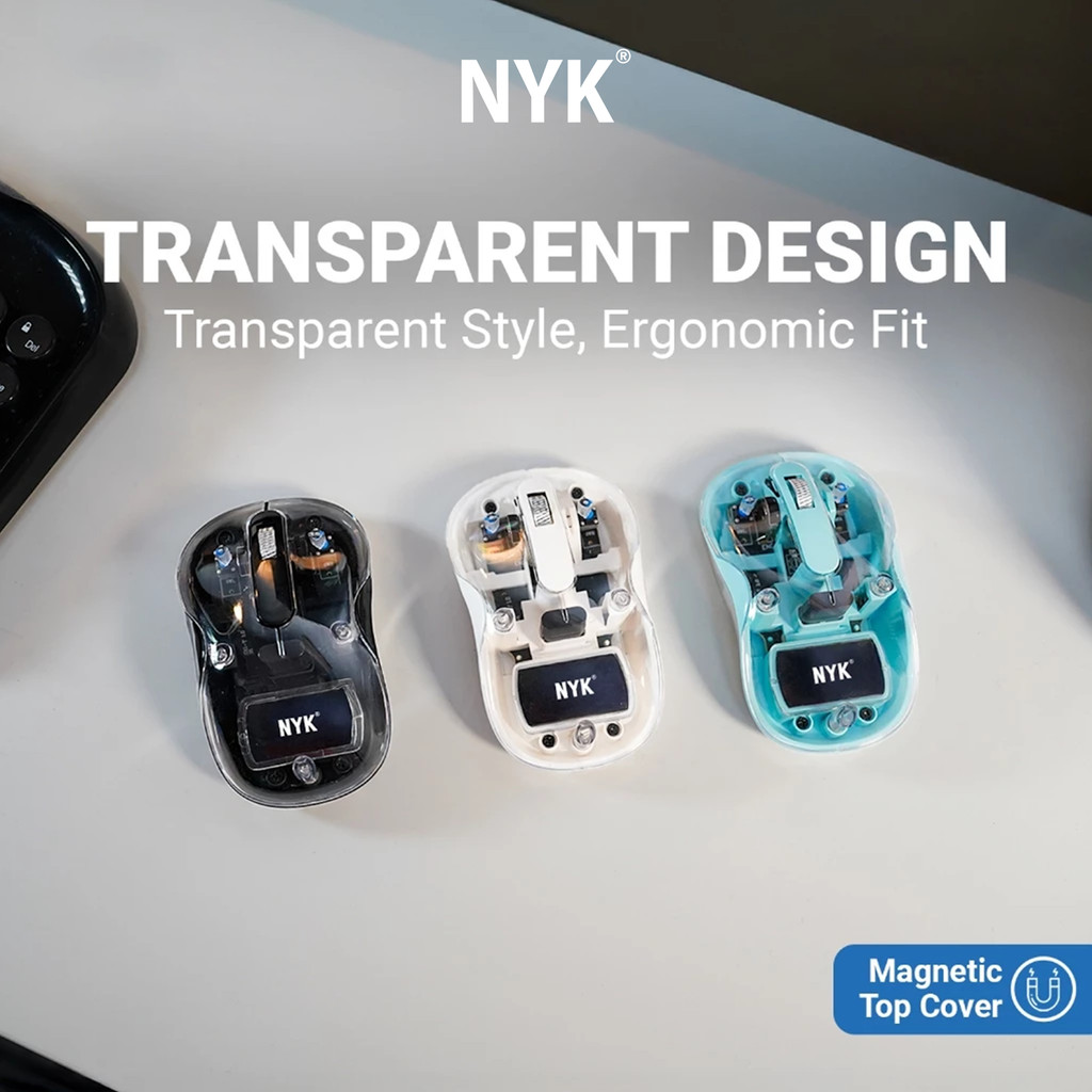 NYK Mouse  C85 Dual Mode Rechargeable Wireless Silent Optical Transparan Hitam COD (5)
