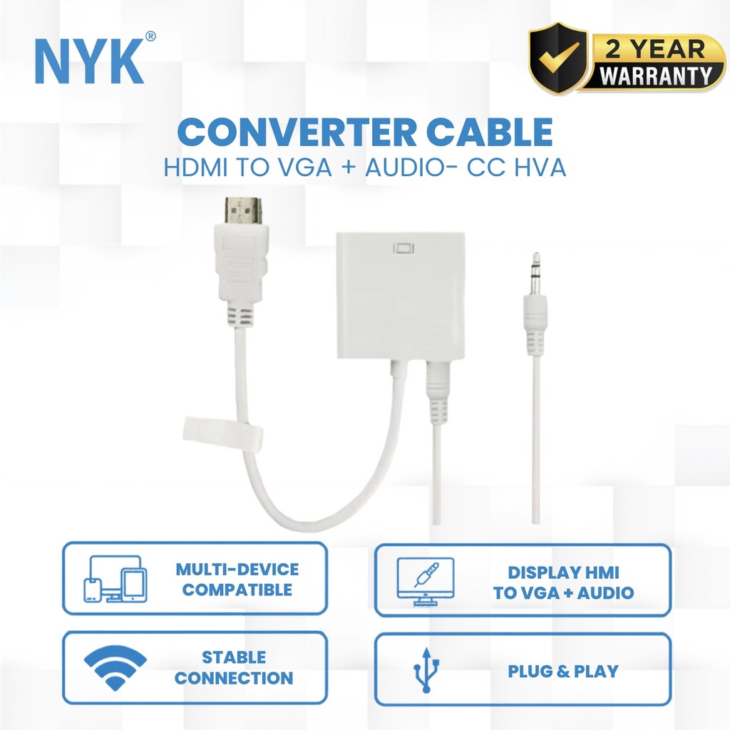 NYK Converter HDMI to VGA + Audio - Adaptor Kabel HDMI ke VGA Full HD 1080p - Garansi 2 Tahun COD