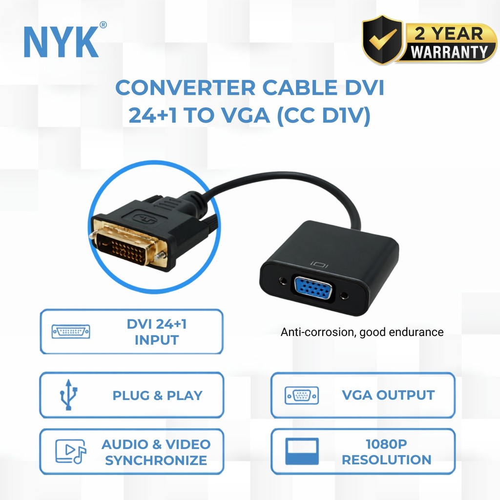 NYK Converter Kabel DVI 24 + 1 to Port VGA COD