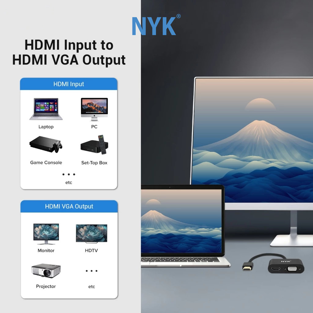 NYK Converter 2 in 1 HDMI to HDMI VGA 4K 60hz 30hz HUB Dual Port HDMI F2 COD HUB bergaransi Docking Station Data transfer Mobile phone macbook android (3)