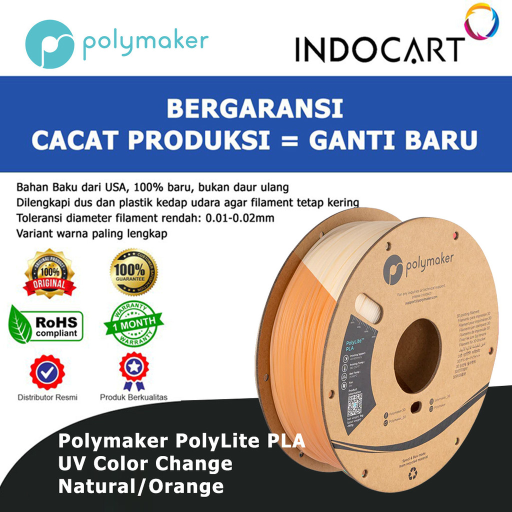 Jual 3D Printer Filament PolyMaker PolyLite PLA UV Color Change Natural ...