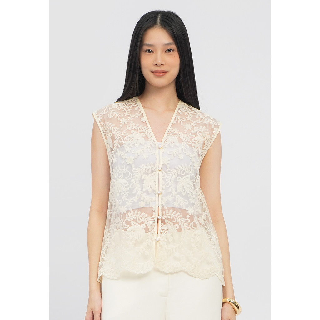 Jual Et Cetera Loose Lace Vest OFF WHITE | Shopee Indonesia