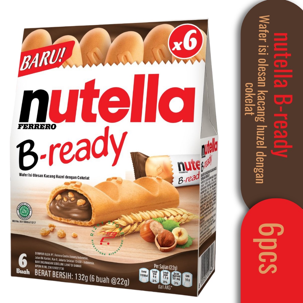 Jual Nutella Ferrero Wafer Hazelnut B-ready T6 132 Gr ( 6@22 Gr ...