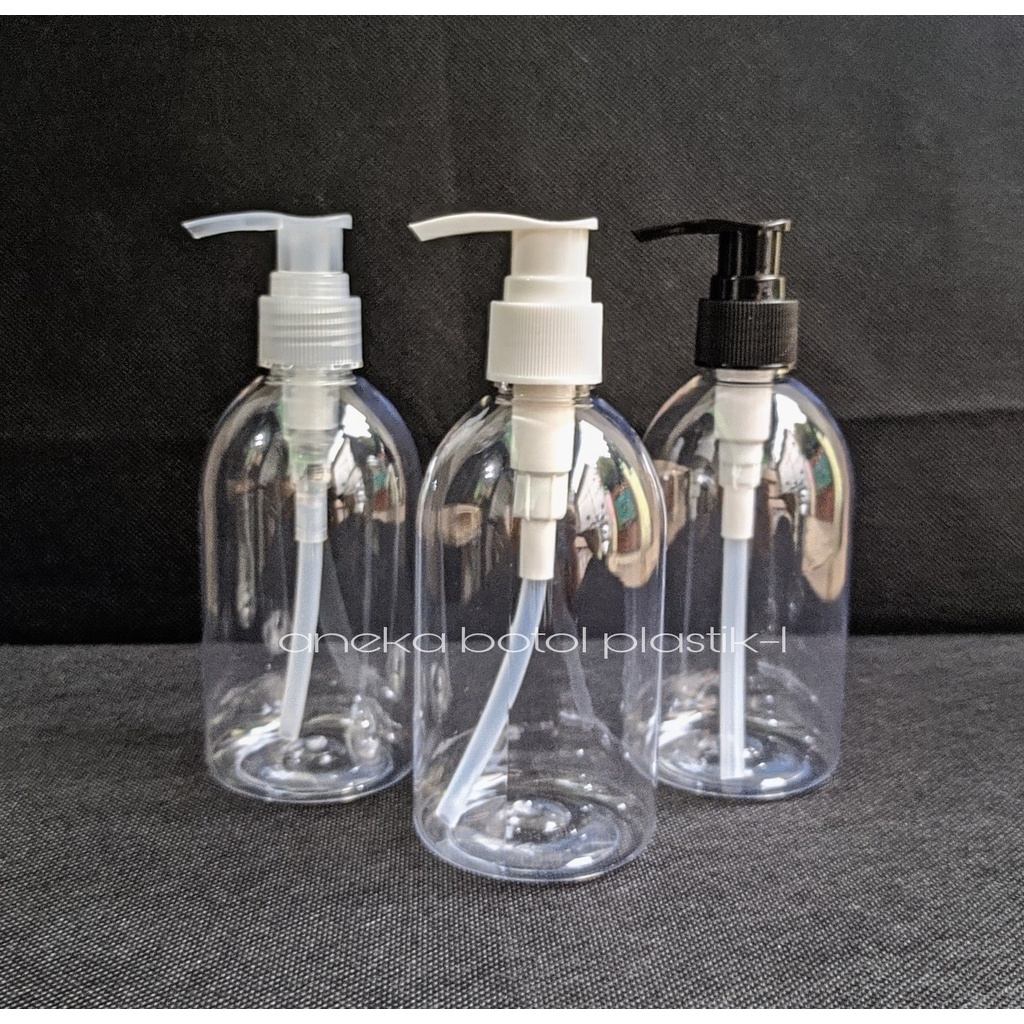 Jual botol pump 250ml oval bening pet tebal / botol plastik 250ml pump ...