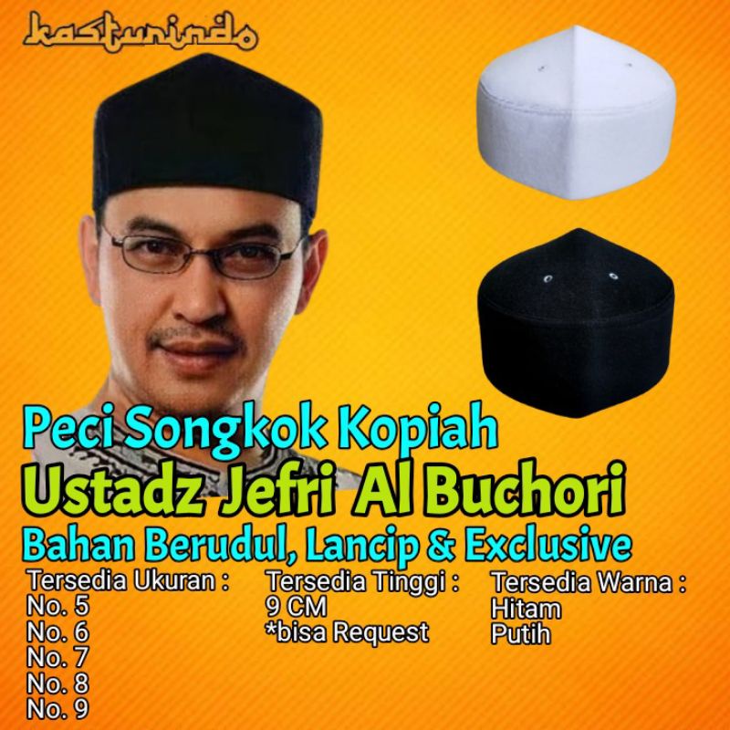 Jual Peci Songkok Kopiah Uje Jefri Al Bukhori Hitam Putih Lancip Kerucut Sufi Hitam Putih 2402