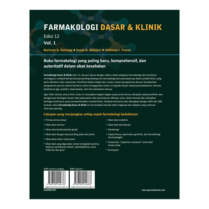 Jual Farmasi-Buku- Egc Farmakologi Dasar & Klinik Vol.1 Edisi 12 -Buku ...