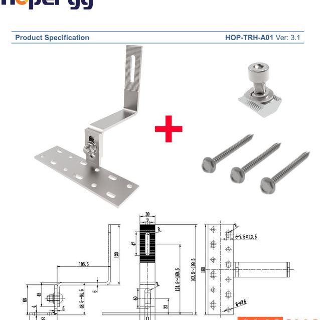 Jual NOW Hopergy Adjustable Tile Hook Kit Mounting PV Solar Module ...