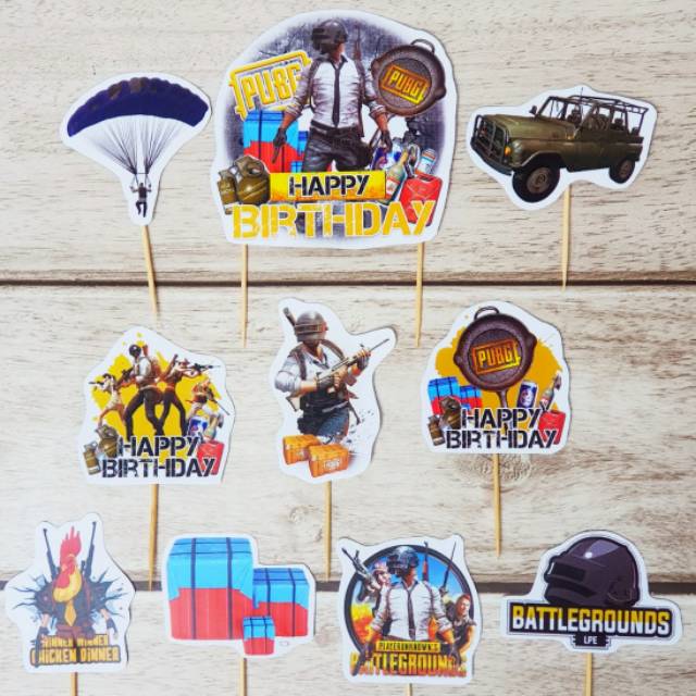Jual Cake Topper Birthday PUBG Game 1 set isi 10 pcs | Shopee Indonesia