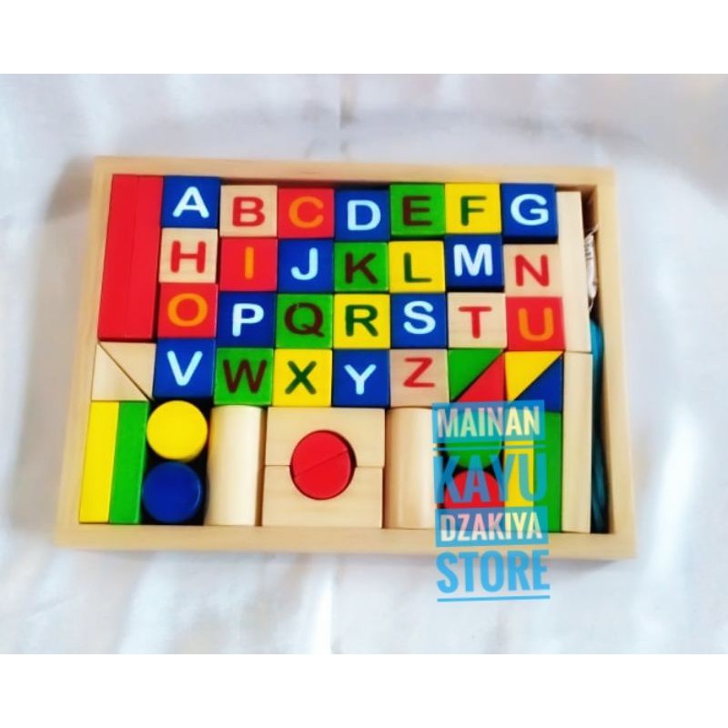 Jual MAINAN KAYU BALOK RONCE MENGENAL HURUF | Shopee Indonesia
