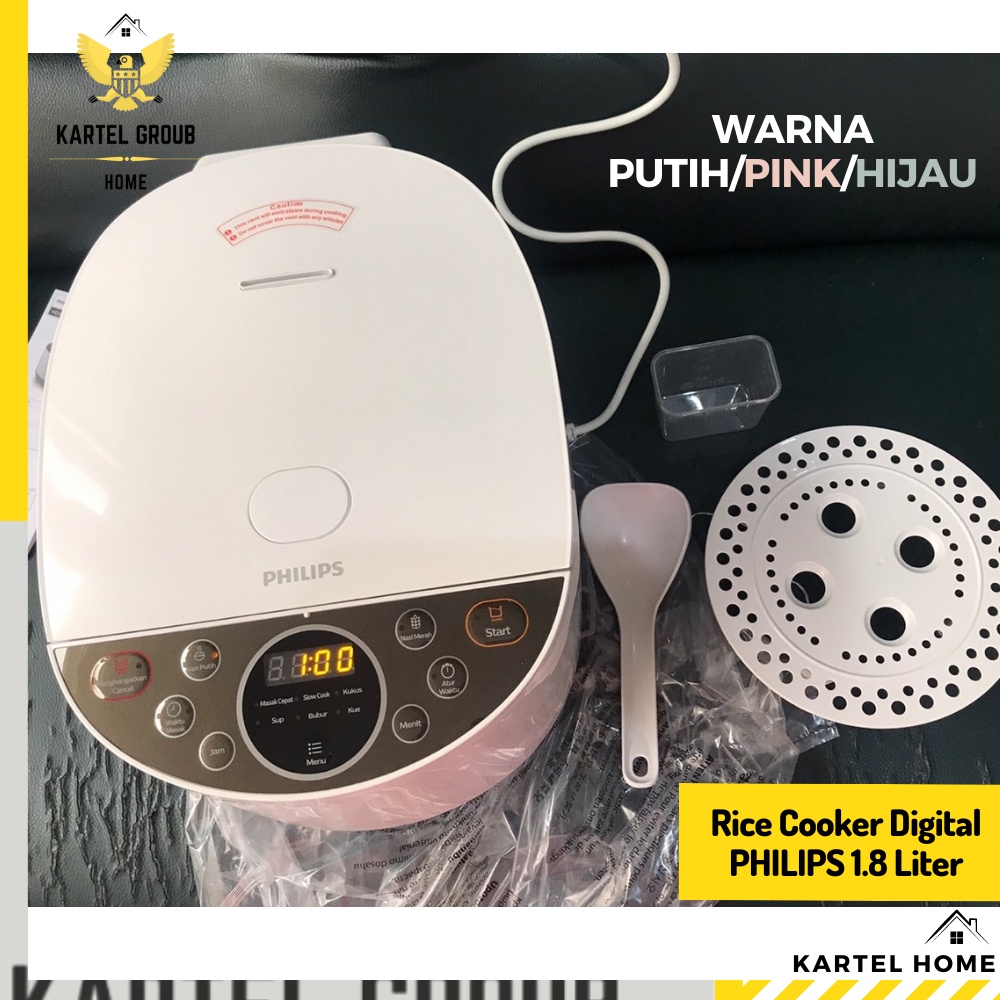 Jual HOME Rice Cooker Philips 1.8 Liter Digital Warna Putih/Pink/Hijau