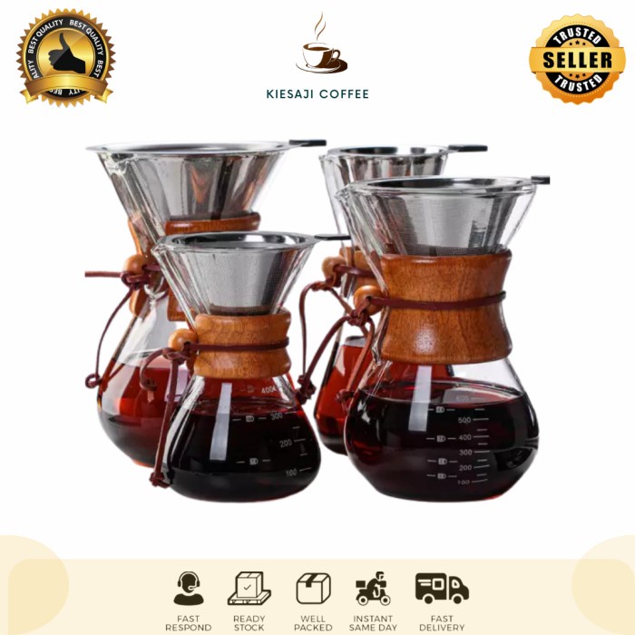 Jual Server Chemex Coffee Pot 400ml 600ml Coffee V60 Glass Pour Over