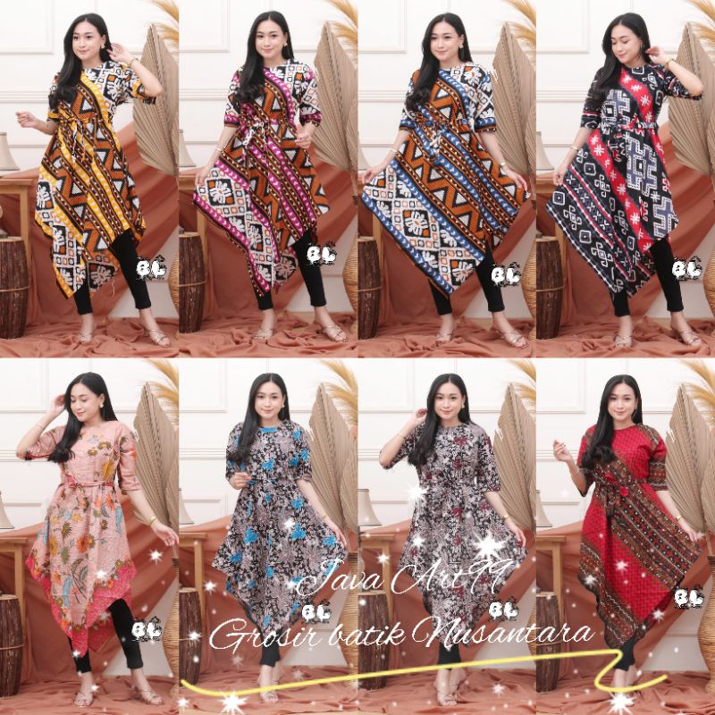 Jual BAJU DRESS WANITA MODERN MODEL TERBARU MOTIF BATIK LENGAN PENDEK