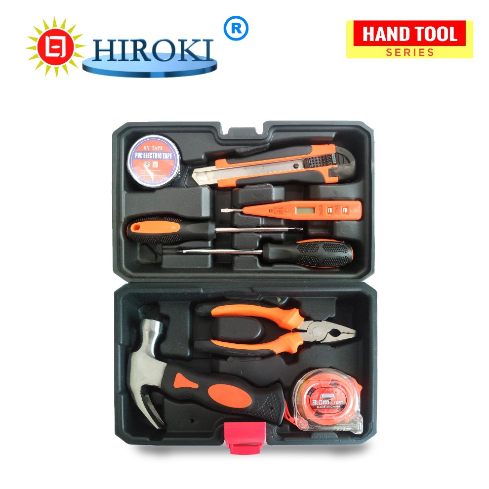 Jual Hiroki Tool Kit Set Box Peralatan Pertukangan Hand Tools Lengkap 9 Pcs Alat Tukang Shopee